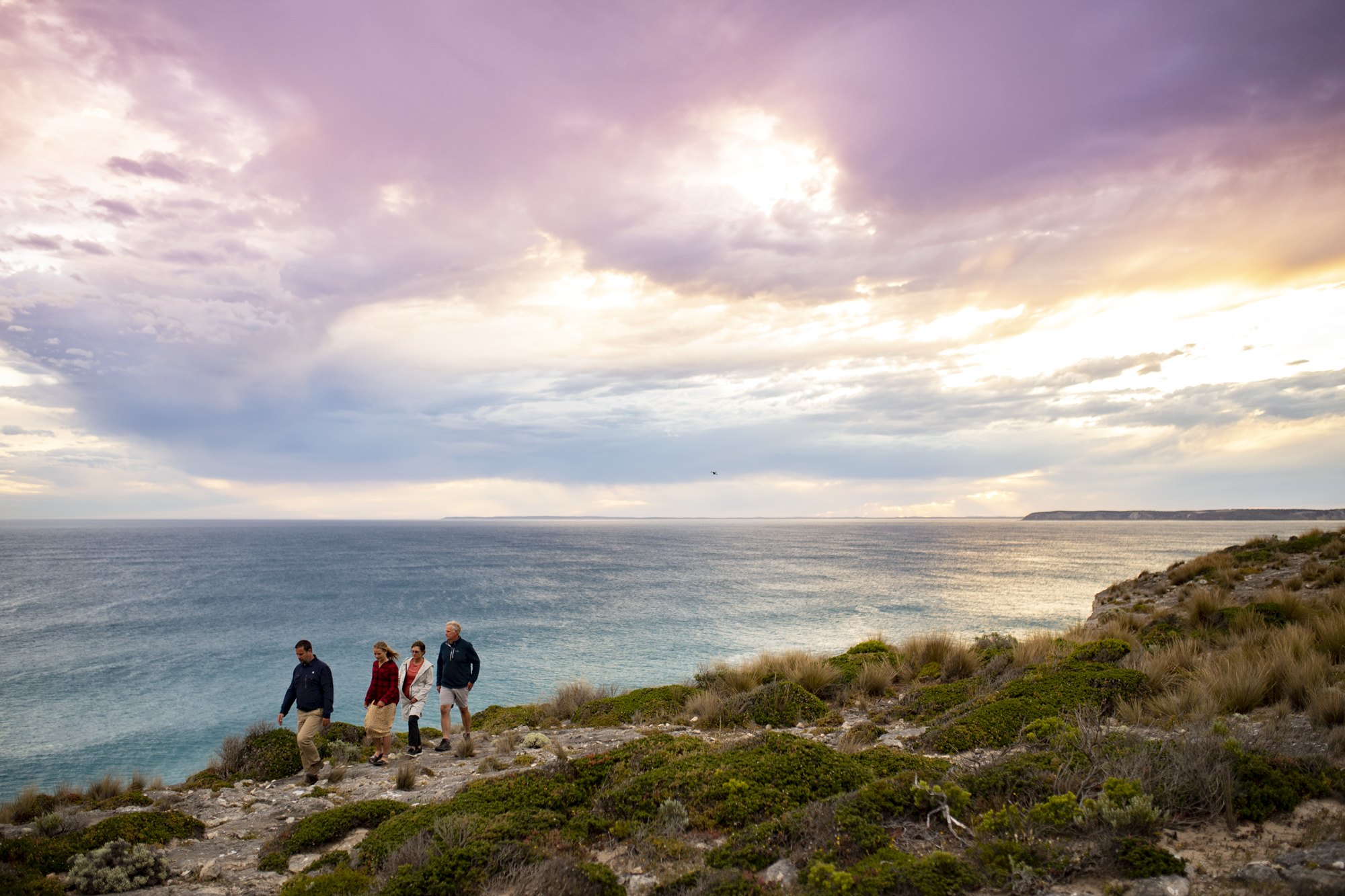Walking tour on Kangaroo Island at sunset